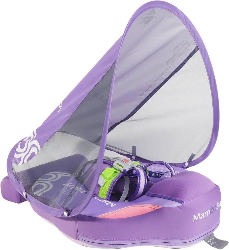 28°C Mambobaby Baby Float with Canopy & Tail Non-Inflatable Baby Swim Float Upgrade Soft Infant Pool Float Sun Protection Newborn Pool Float 3-24 Months Skin-Friendly Material for Toddler Boys Girls - Image 1